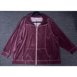Catherines Jacket Hooded Womens Plus Size 3X Full Zip Up Purple Velour Velvet
